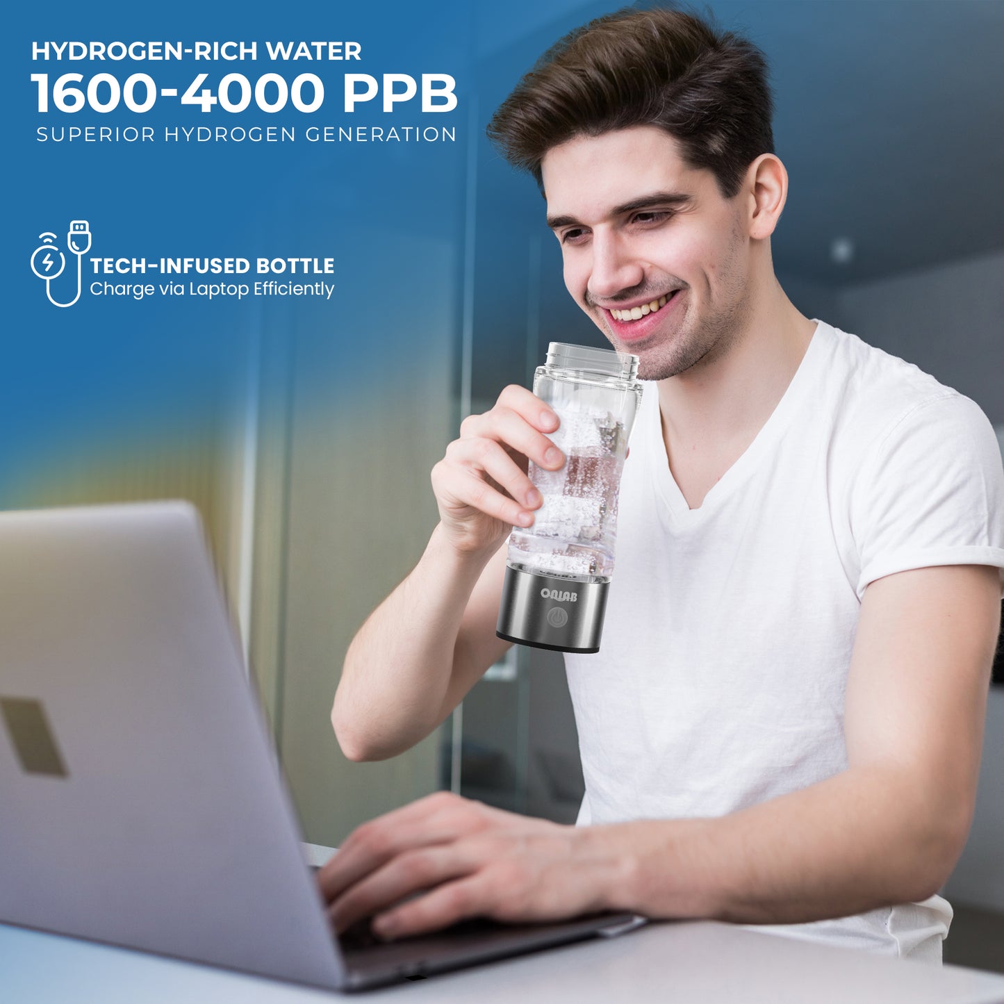 Advanced Hydrogen Water Bottle, Improves Water Quality in 3 Minutes 4000 PPB Stylish and Portable